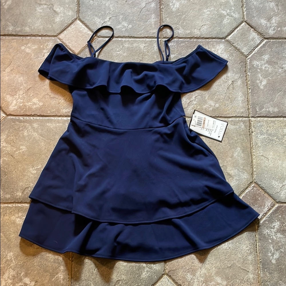 B Darlin Navy Blue Off-Shoulder Dress
